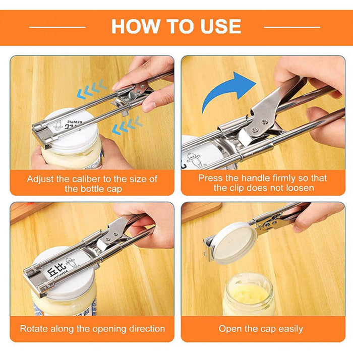 Adjustable Stainless Steel Jar Lid Opener Anti-Slip Handle Kitchen Tool
