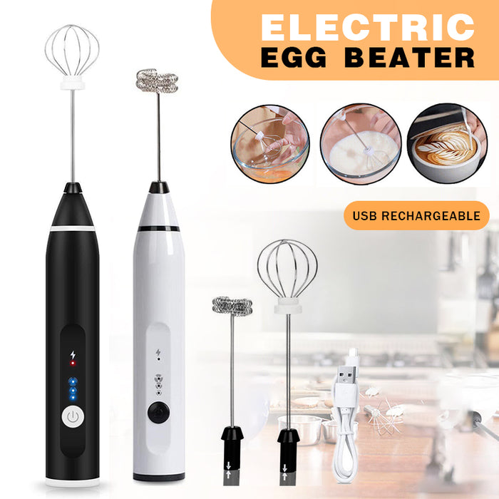 USB Rechargeable Egg Beater Milk Frother 3 Speeds 2 Whisks