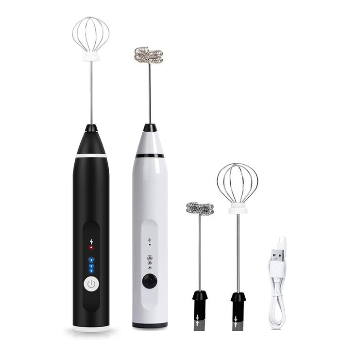 USB Rechargeable Egg Beater Milk Frother 3 Speeds 2 Whisks