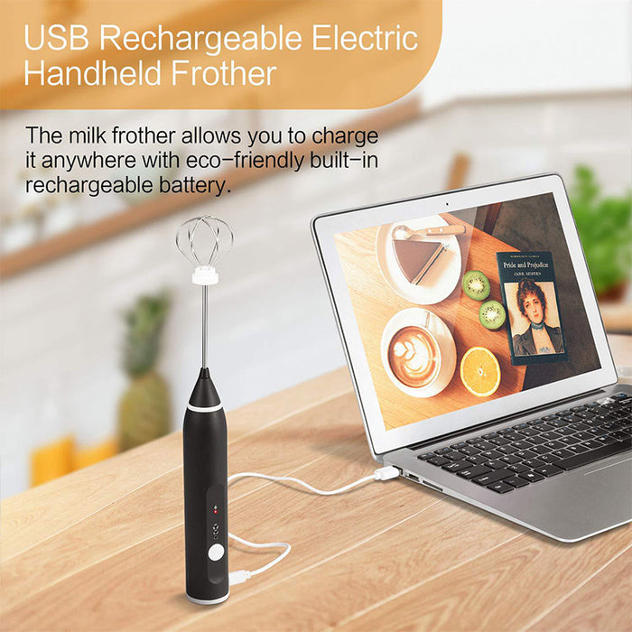 USB Rechargeable Egg Beater Milk Frother 3 Speeds 2 Whisks
