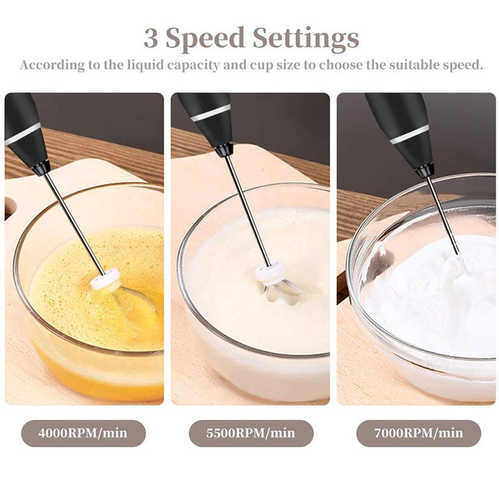USB Rechargeable Egg Beater Milk Frother 3 Speeds 2 Whisks