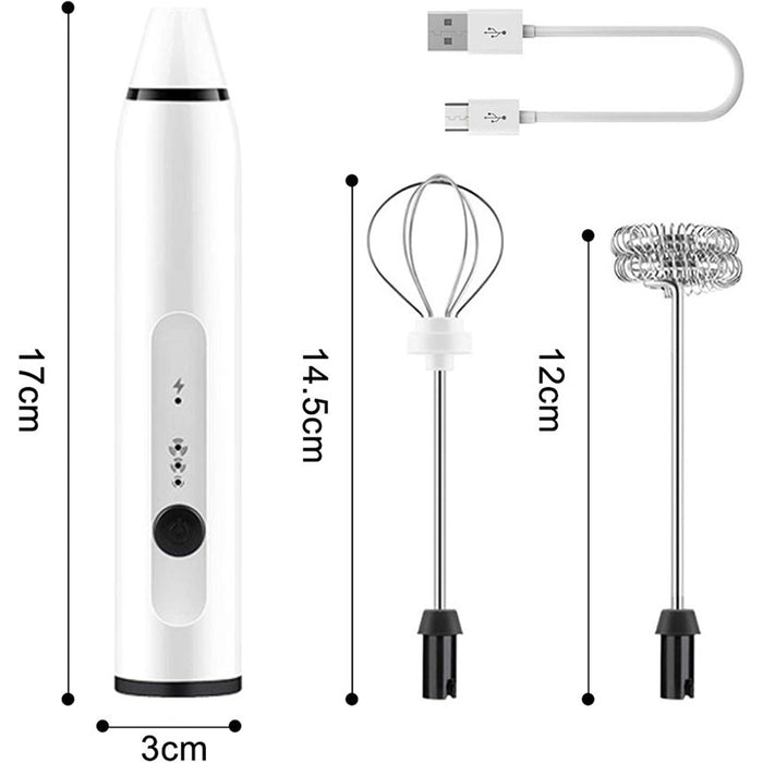 USB Rechargeable Egg Beater Milk Frother 3 Speeds 2 Whisks