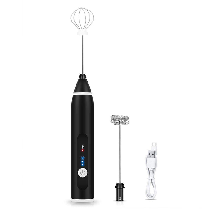 USB Rechargeable Egg Beater Milk Frother 3 Speeds 2 Whisks