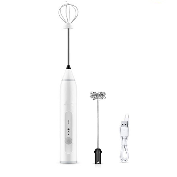 USB Rechargeable Egg Beater Milk Frother 3 Speeds 2 Whisks