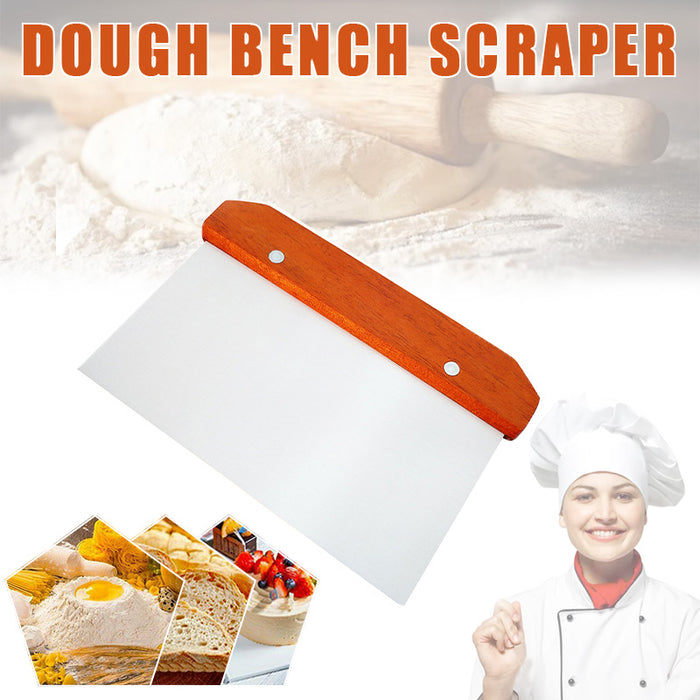 Stainless Steel Dough Bench Scraper with Wooden Handle Kitchen Tool