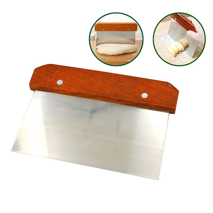 Stainless Steel Dough Bench Scraper with Wooden Handle Kitchen Tool