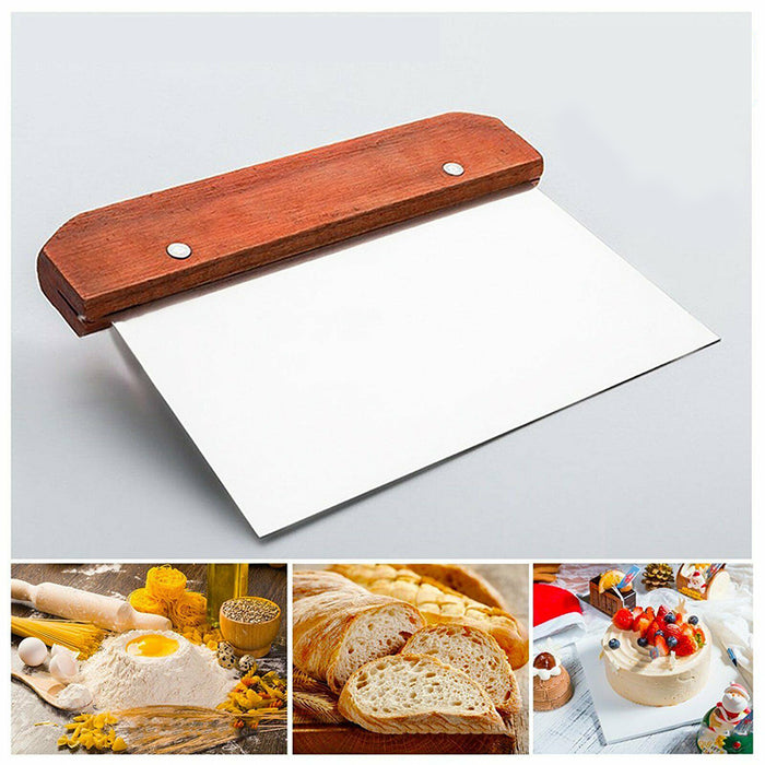 Stainless Steel Dough Bench Scraper with Wooden Handle Kitchen Tool