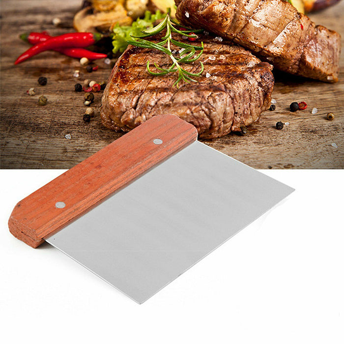 Stainless Steel Dough Bench Scraper with Wooden Handle Kitchen Tool