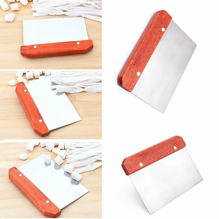 Stainless Steel Dough Bench Scraper with Wooden Handle Kitchen Tool