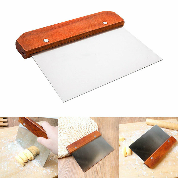 Stainless Steel Dough Bench Scraper with Wooden Handle Kitchen Tool