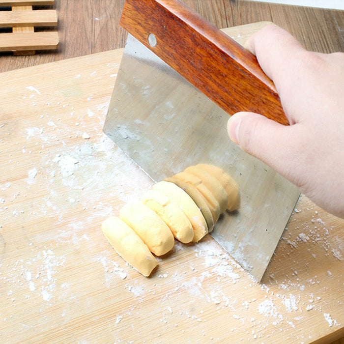Stainless Steel Dough Bench Scraper with Wooden Handle Kitchen Tool