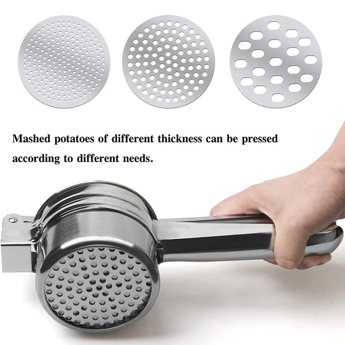 Stainless Steel Potato Ricer with 3 Interchangeable Discs and Ergonomic Handle