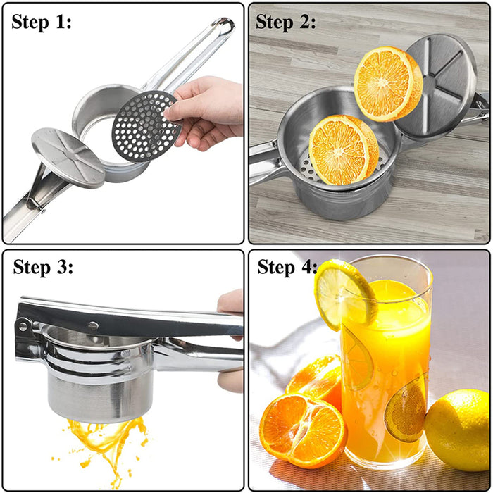 Stainless Steel Potato Ricer with 3 Interchangeable Discs and Ergonomic Handle