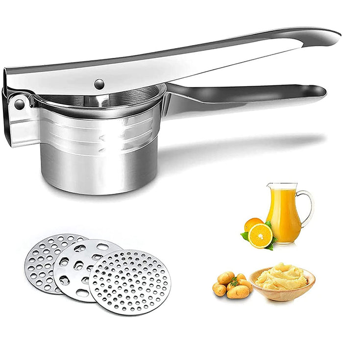 Stainless Steel Potato Ricer with 3 Interchangeable Discs and Ergonomic Handle