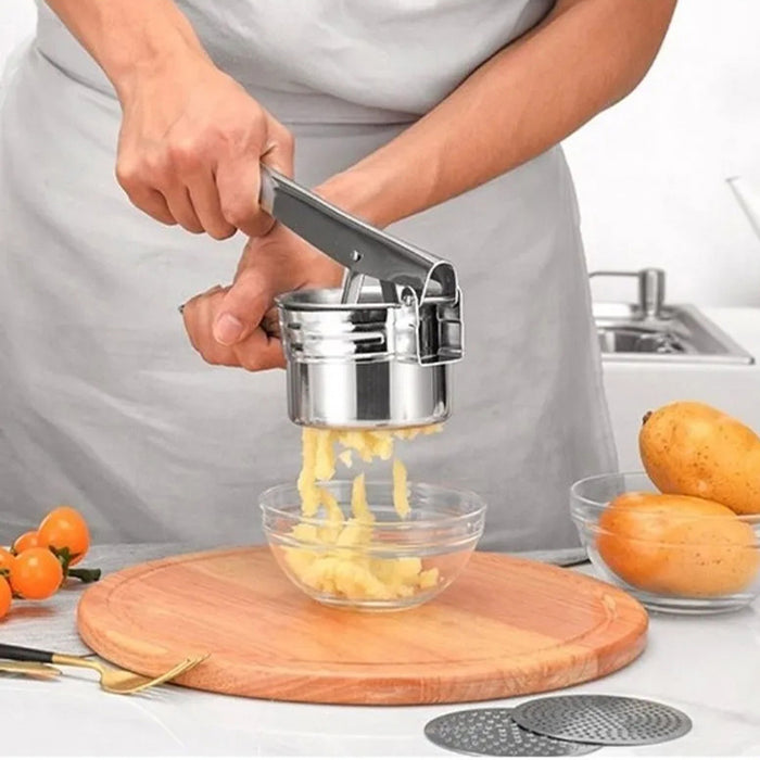 Stainless Steel Potato Ricer with 3 Interchangeable Discs and Ergonomic Handle