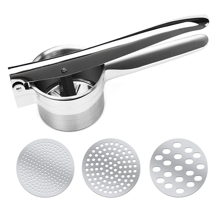 Stainless Steel Potato Ricer with 3 Interchangeable Discs and Ergonomic Handle