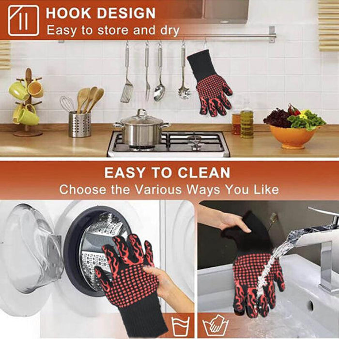 2 Pcs Silicone Oven Mitts Heat Resistant Kitchen Cooking Gloves 35cm