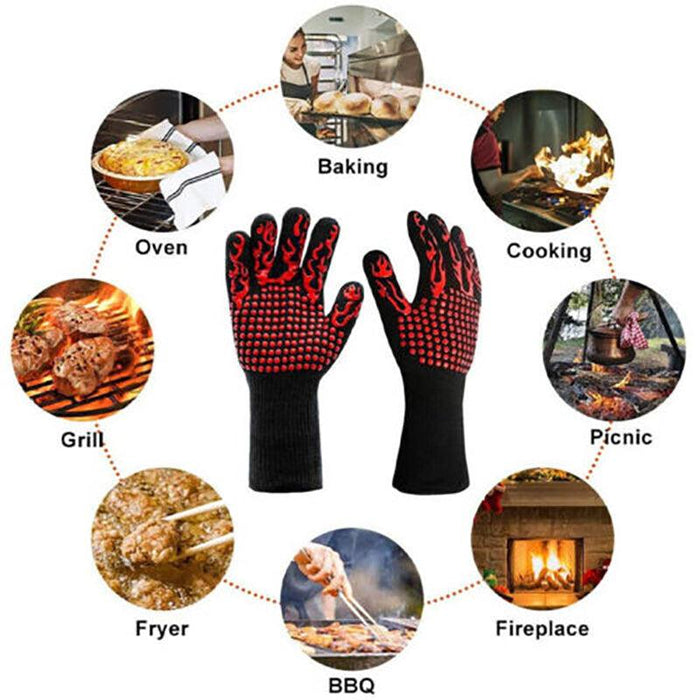 2 Pcs Silicone Oven Mitts Heat Resistant Kitchen Cooking Gloves 35cm
