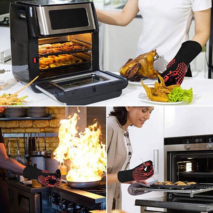 2 Pcs Silicone Oven Mitts Heat Resistant Kitchen Cooking Gloves 35cm