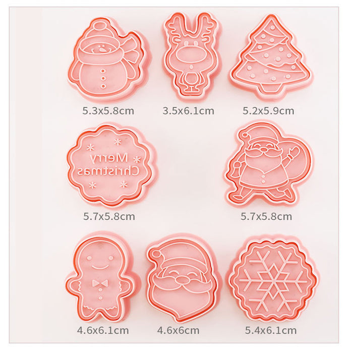 8Pcs Christmas Cartoon Cookie Cutter Pink PP Mould