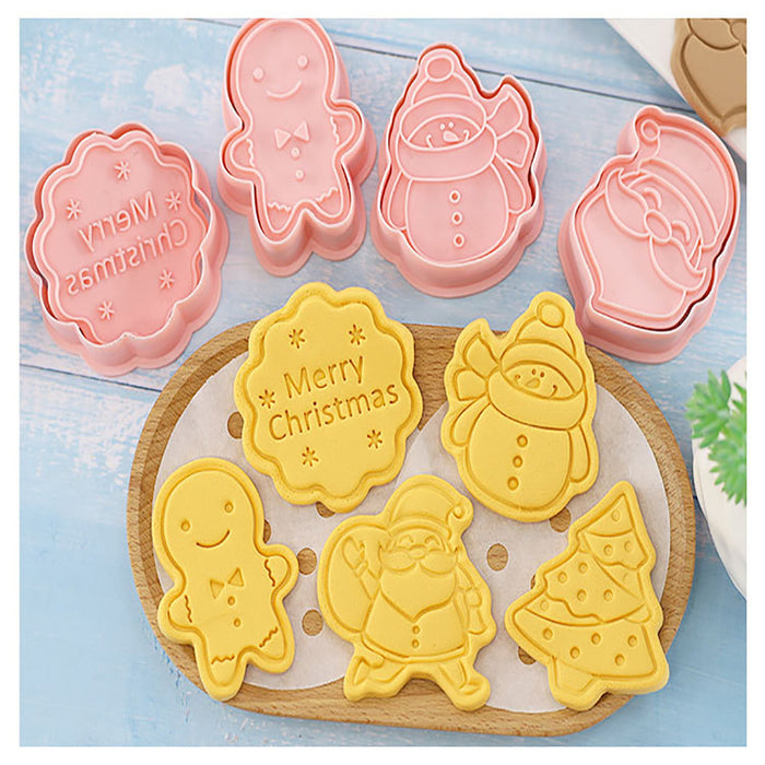 8Pcs Christmas Cartoon Cookie Cutter Pink PP Mould