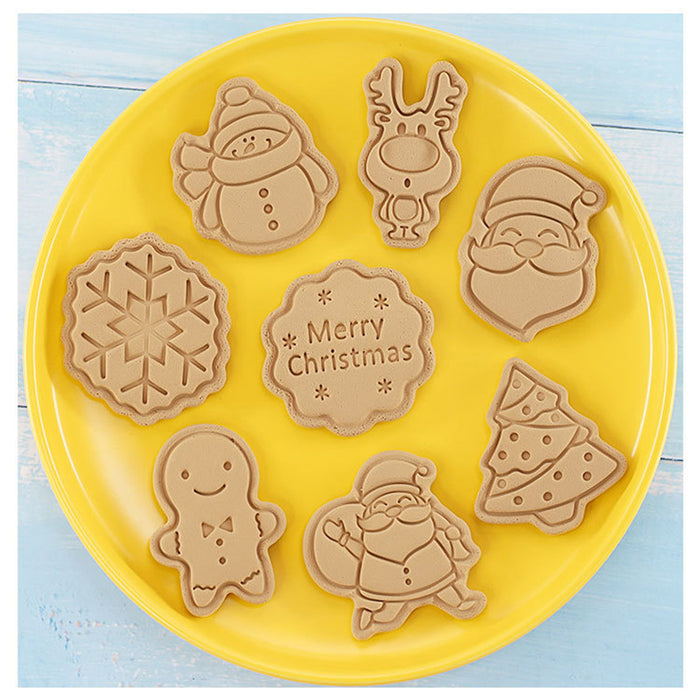 8Pcs Christmas Cartoon Cookie Cutter Pink PP Mould