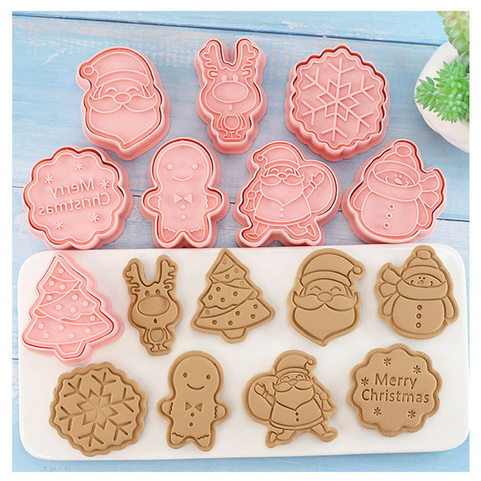 8Pcs Christmas Cartoon Cookie Cutter Pink PP Mould
