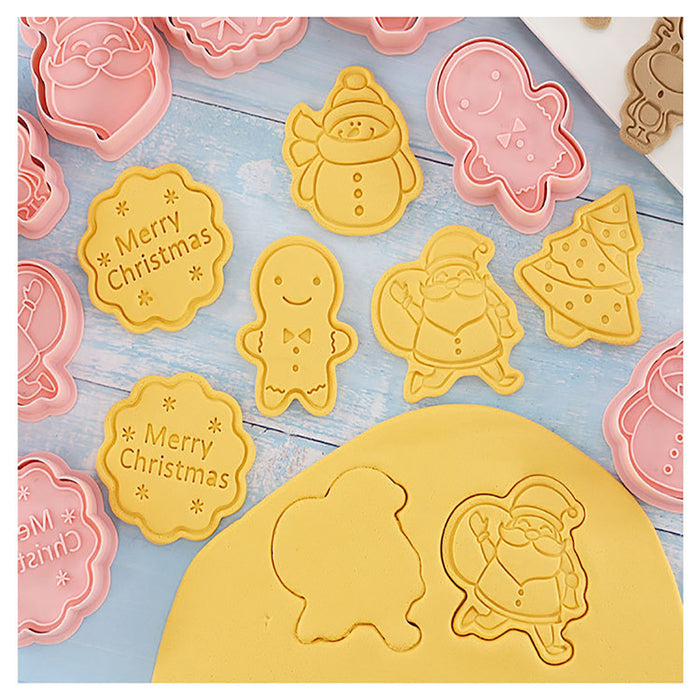 8Pcs Christmas Cartoon Cookie Cutter Pink PP Mould