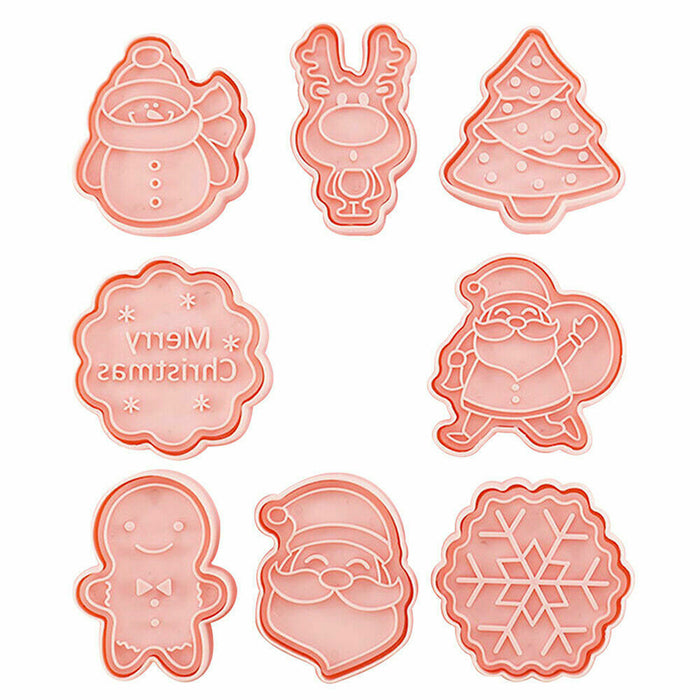8Pcs Christmas Cartoon Cookie Cutter Pink PP Mould
