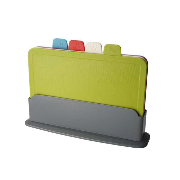 4-Piece Colour-Coded Cutting Board Set with Storage Rack BPA-Free