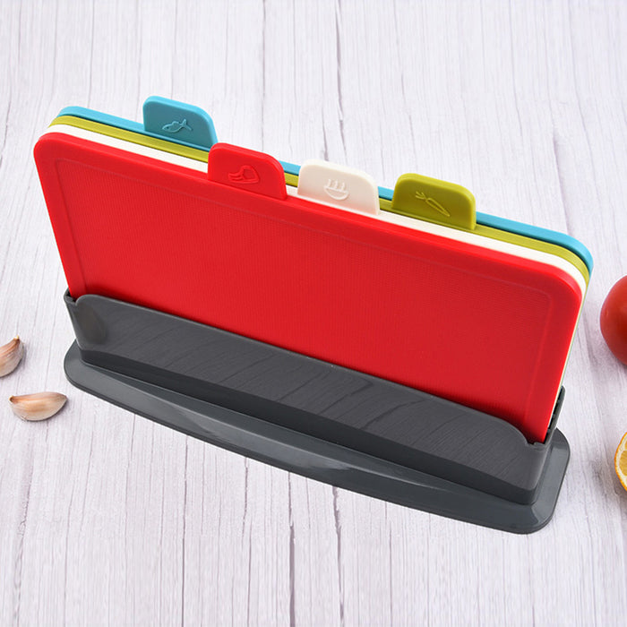 4-Piece Colour-Coded Cutting Board Set with Storage Rack BPA-Free