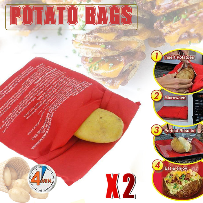 2PCS Microwave Potato & Corn Cooking Bags Reusable Red