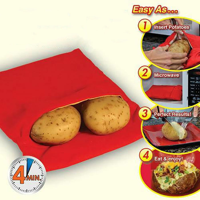 2PCS Microwave Potato & Corn Cooking Bags Reusable Red