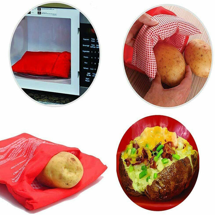 2PCS Microwave Potato & Corn Cooking Bags Reusable Red