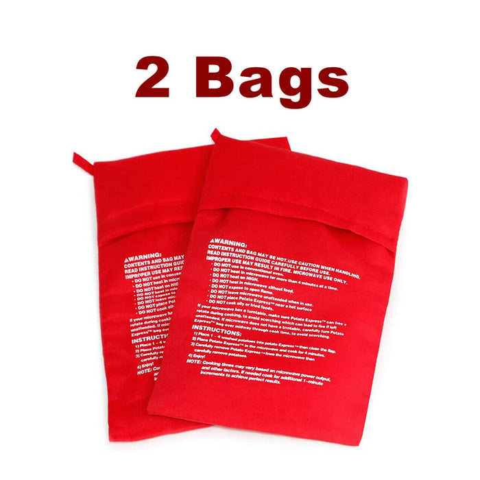 2PCS Microwave Potato & Corn Cooking Bags Reusable Red