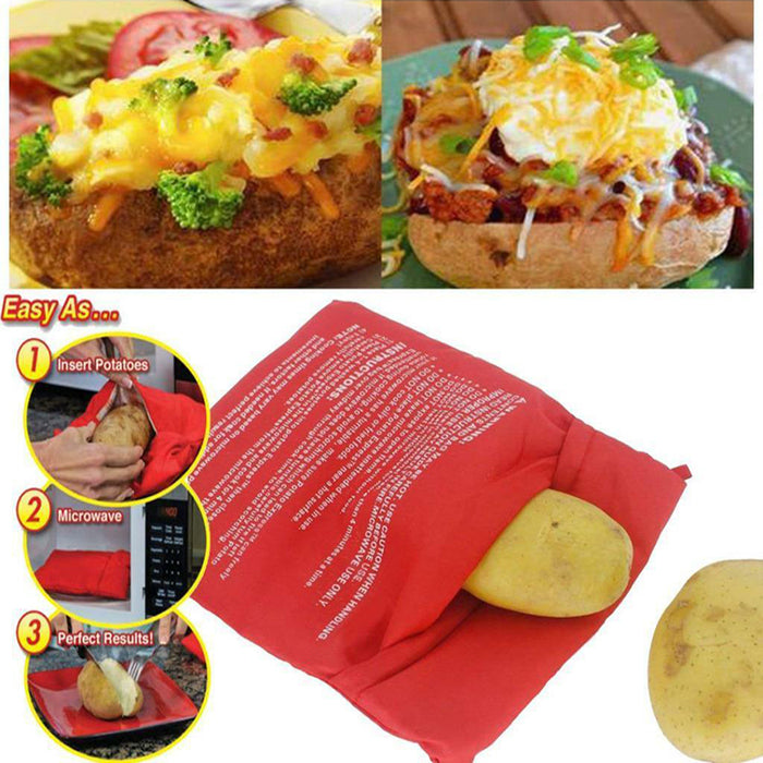 2PCS Microwave Potato & Corn Cooking Bags Reusable Red
