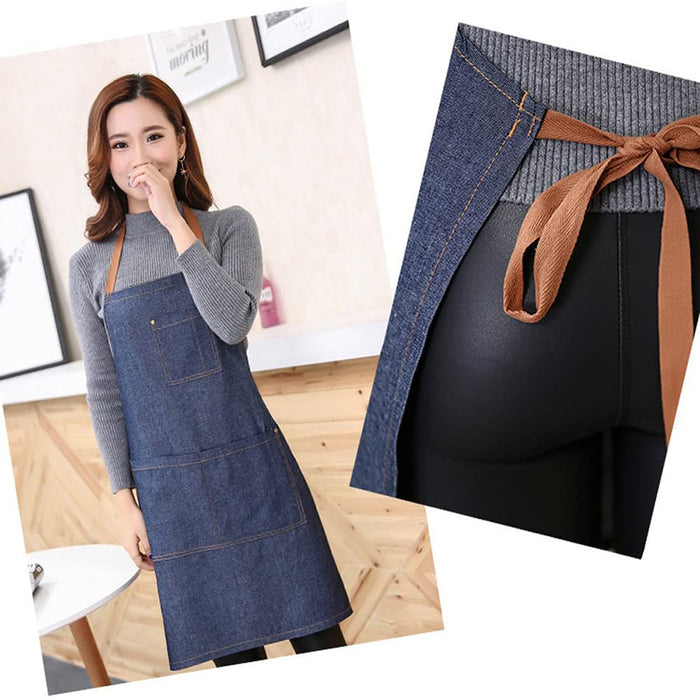 Denim Apron Blue Anti-Oil Kitchen Workwear for Cooking and Café