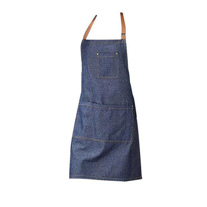 Denim Apron Blue Anti-Oil Kitchen Workwear for Cooking and Café