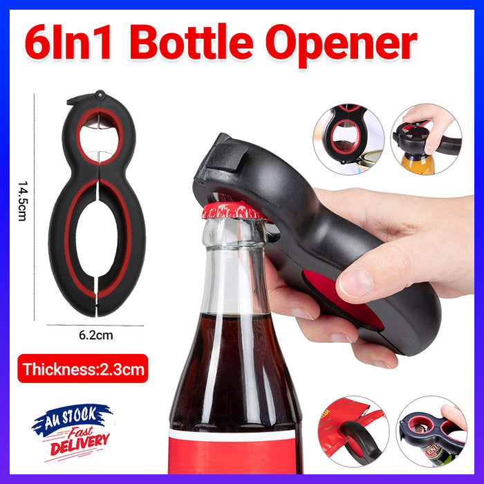 6-in-1 Can and Jar Opener with Bag Cutter Black Red, 14.5×6.2 cm