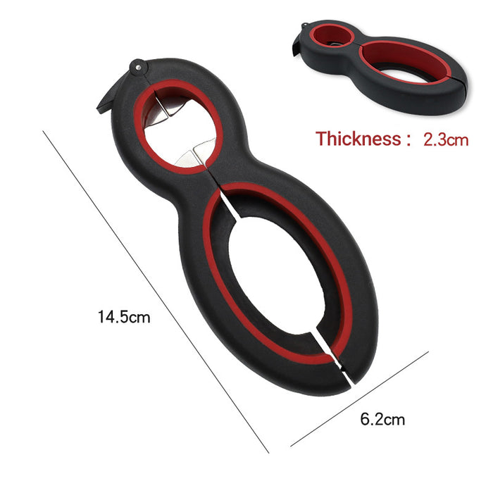 6-in-1 Can and Jar Opener with Bag Cutter Black Red, 14.5×6.2 cm