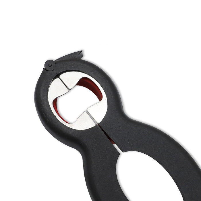 6-in-1 Can and Jar Opener with Bag Cutter Black Red, 14.5×6.2 cm