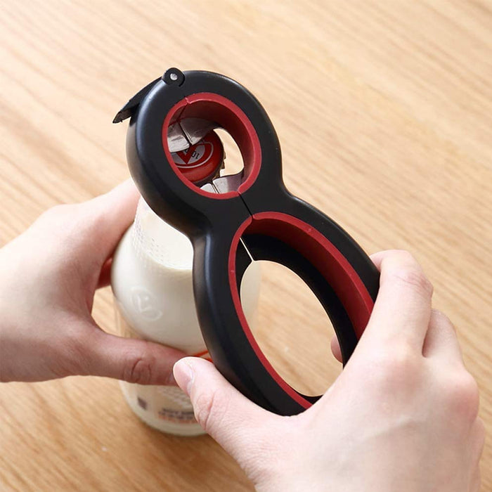 6-in-1 Can and Jar Opener with Bag Cutter Black Red, 14.5×6.2 cm