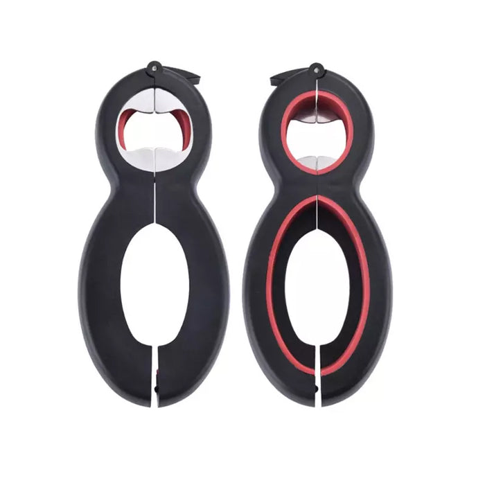 6-in-1 Can and Jar Opener with Bag Cutter Black Red, 14.5×6.2 cm