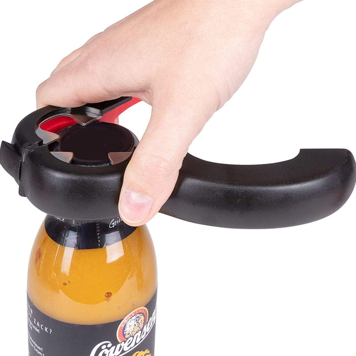 6-in-1 Can and Jar Opener with Bag Cutter Black Red, 14.5×6.2 cm