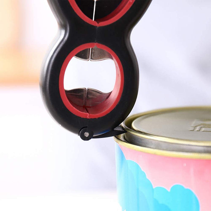 6-in-1 Can and Jar Opener with Bag Cutter Black Red, 14.5×6.2 cm