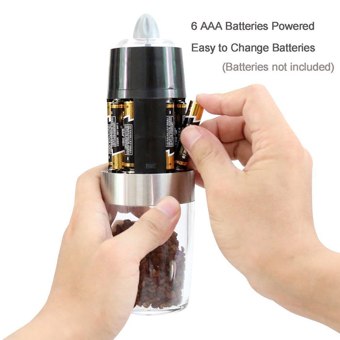 Automatic Gravity Electric Pepper Salt Grinder LED Light Ceramic Core 6.5 x 22 cm