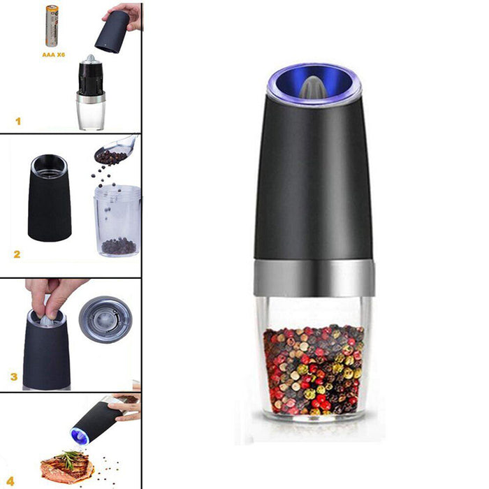Automatic Gravity Electric Pepper Salt Grinder LED Light Ceramic Core 6.5 x 22 cm