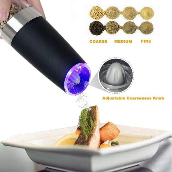 Automatic Gravity Electric Pepper Salt Grinder LED Light Ceramic Core 6.5 x 22 cm