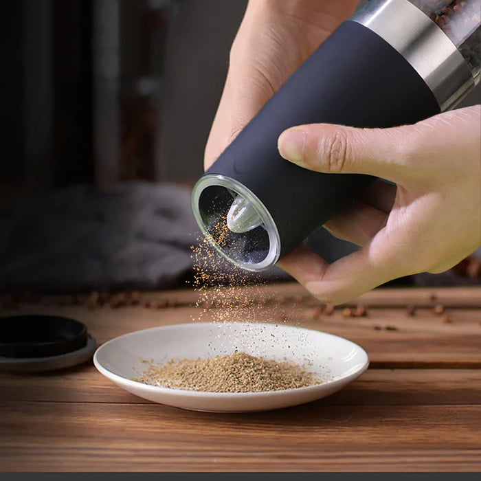 Automatic Gravity Electric Pepper Salt Grinder LED Light Ceramic Core 6.5 x 22 cm