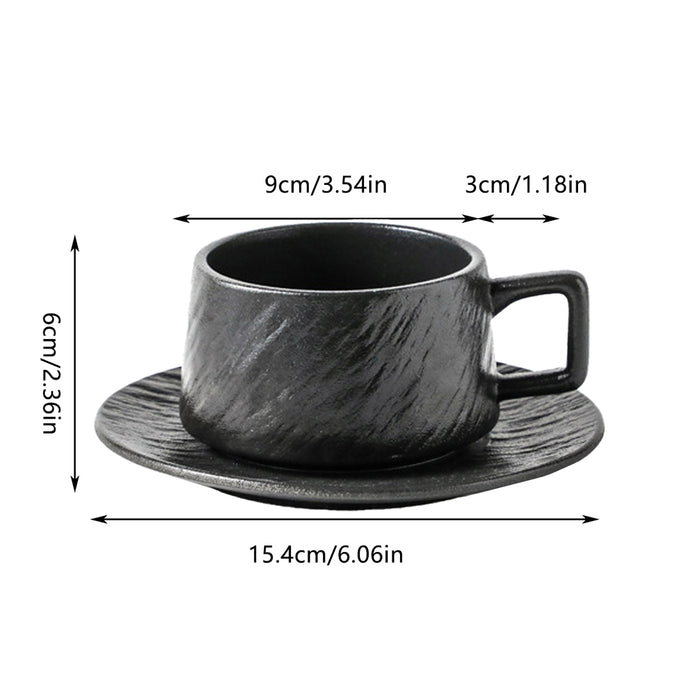 Black Ceramic Coffee Cup with Saucer, 90x60mm